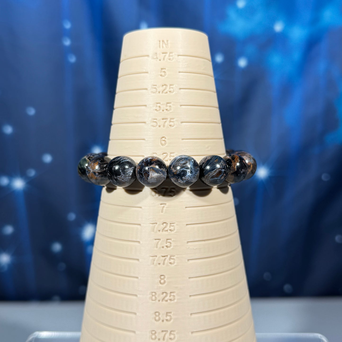 One (1) Pietersite bracelet - 11mm beads - fits 6.5" wrist - flashy