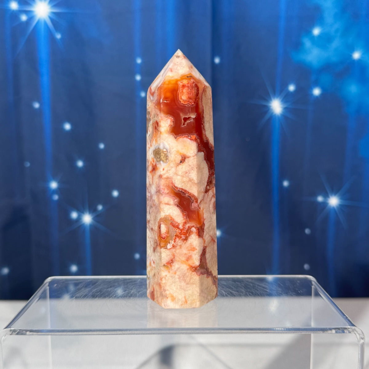 Carnelian Flower Agate Point – Heated • 0.170 kg