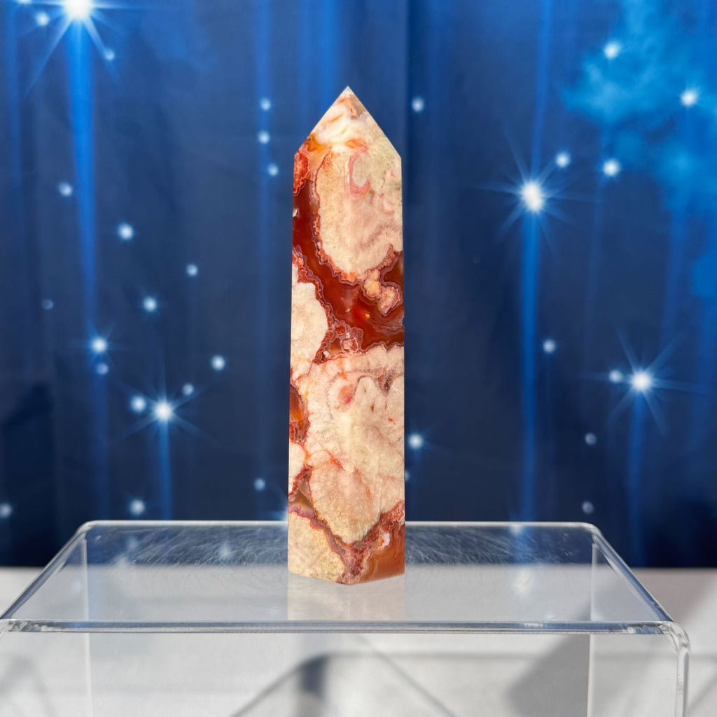 Carnelian Flower Agate Point – Heated • 0.170 kg