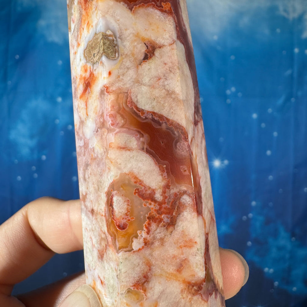 Carnelian Flower Agate Point – Heated • 0.170 kg