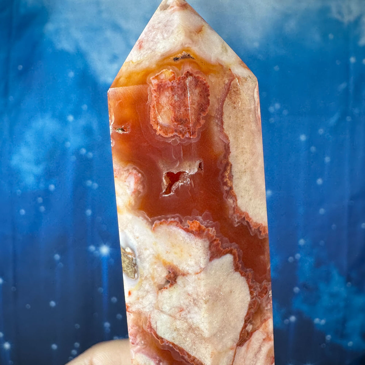 Carnelian Flower Agate Point – Heated • 0.170 kg