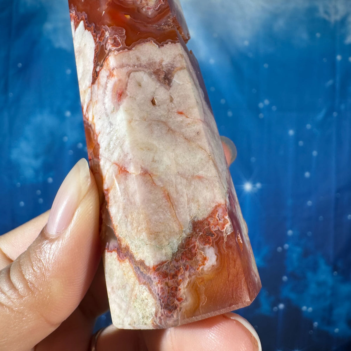 Carnelian Flower Agate Point – Heated • 0.170 kg
