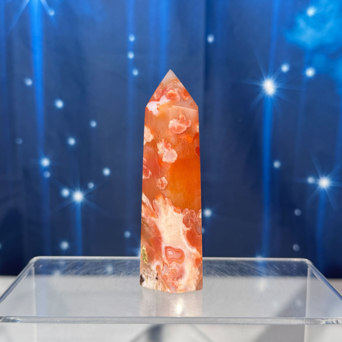 Carnelian Flower Agate Point – Heated • 0.136 kg