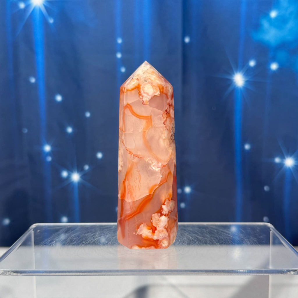Carnelian Flower Agate Point – Heated • 0.128 kg
