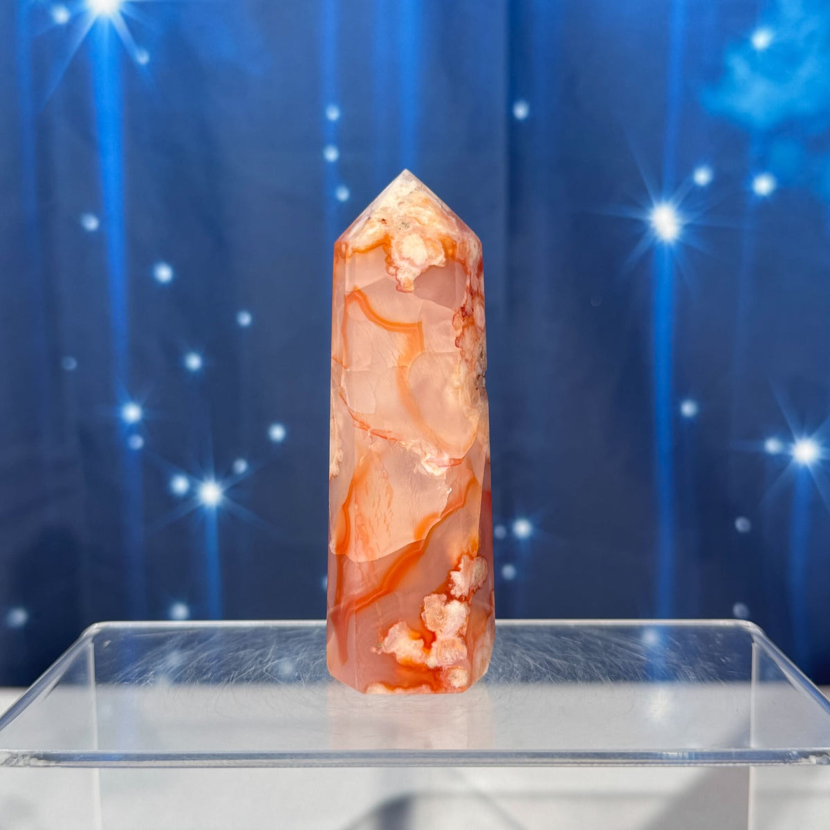 Carnelian Flower Agate Point – Heated • 0.128 kg
