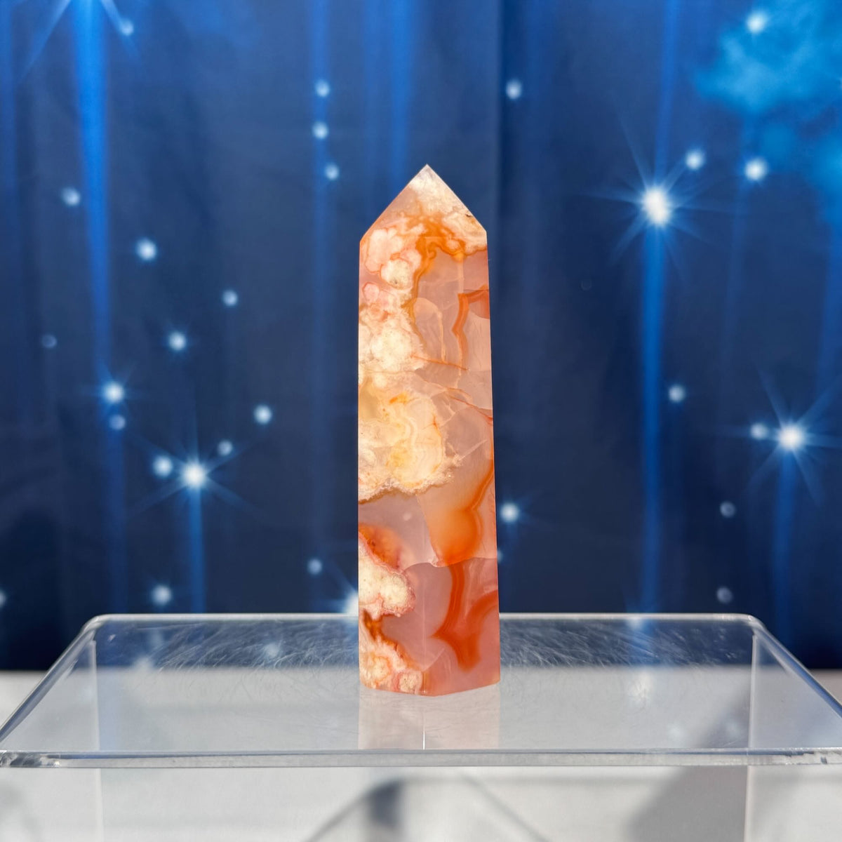 Carnelian Flower Agate Point – Heated • 0.128 kg