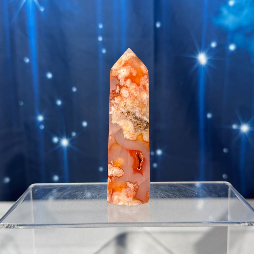 Carnelian Flower Agate Point – Heated • 0.128 kg