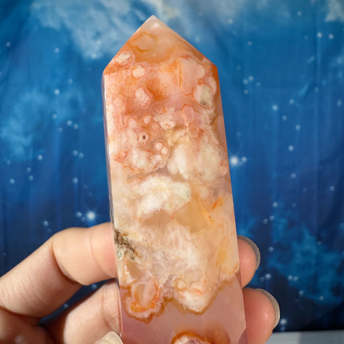 Carnelian Flower Agate Point – Heated • 0.128 kg