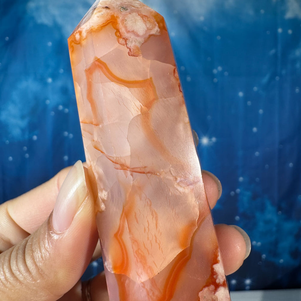 Carnelian Flower Agate Point – Heated • 0.128 kg