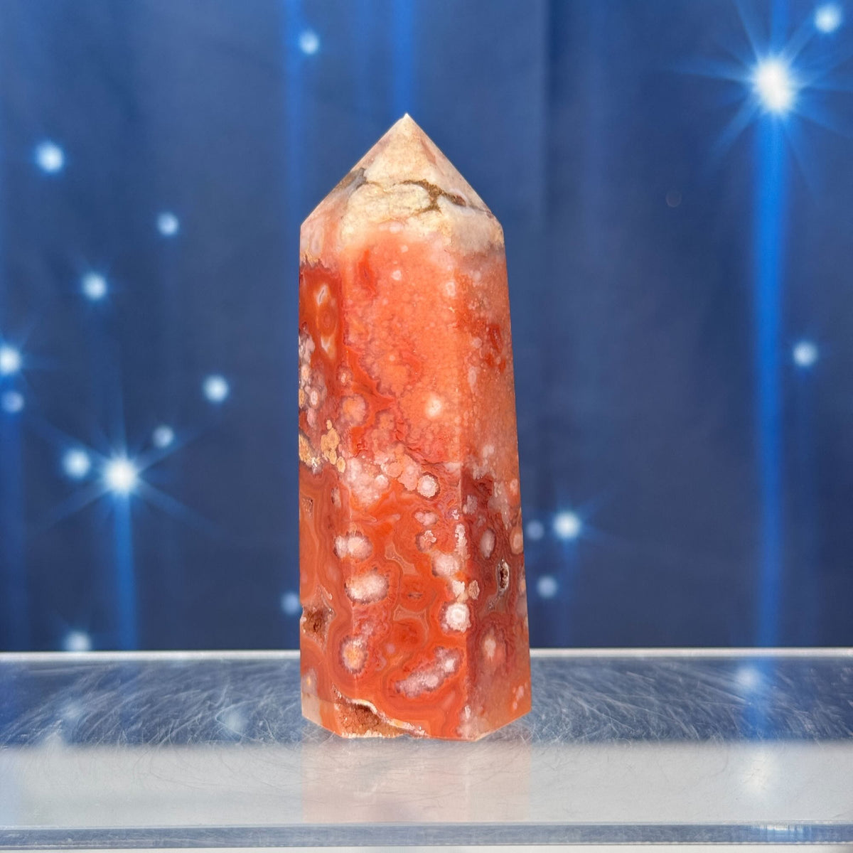 Carnelian Flower Agate Point – Heated • 0.102 kg