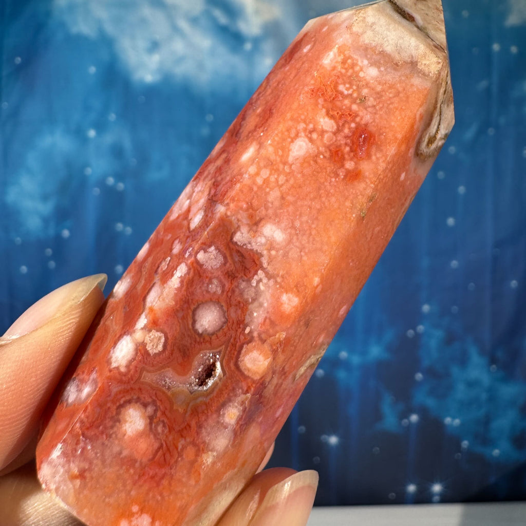 Carnelian Flower Agate Point – Heated • 0.102 kg