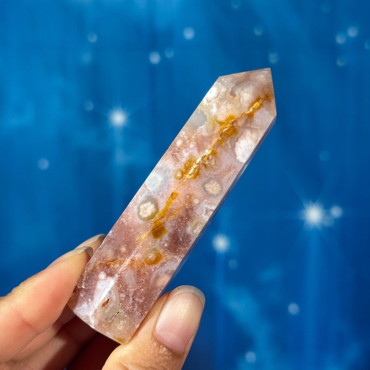 Flower Agate with Quartz Point – 0.073 kg