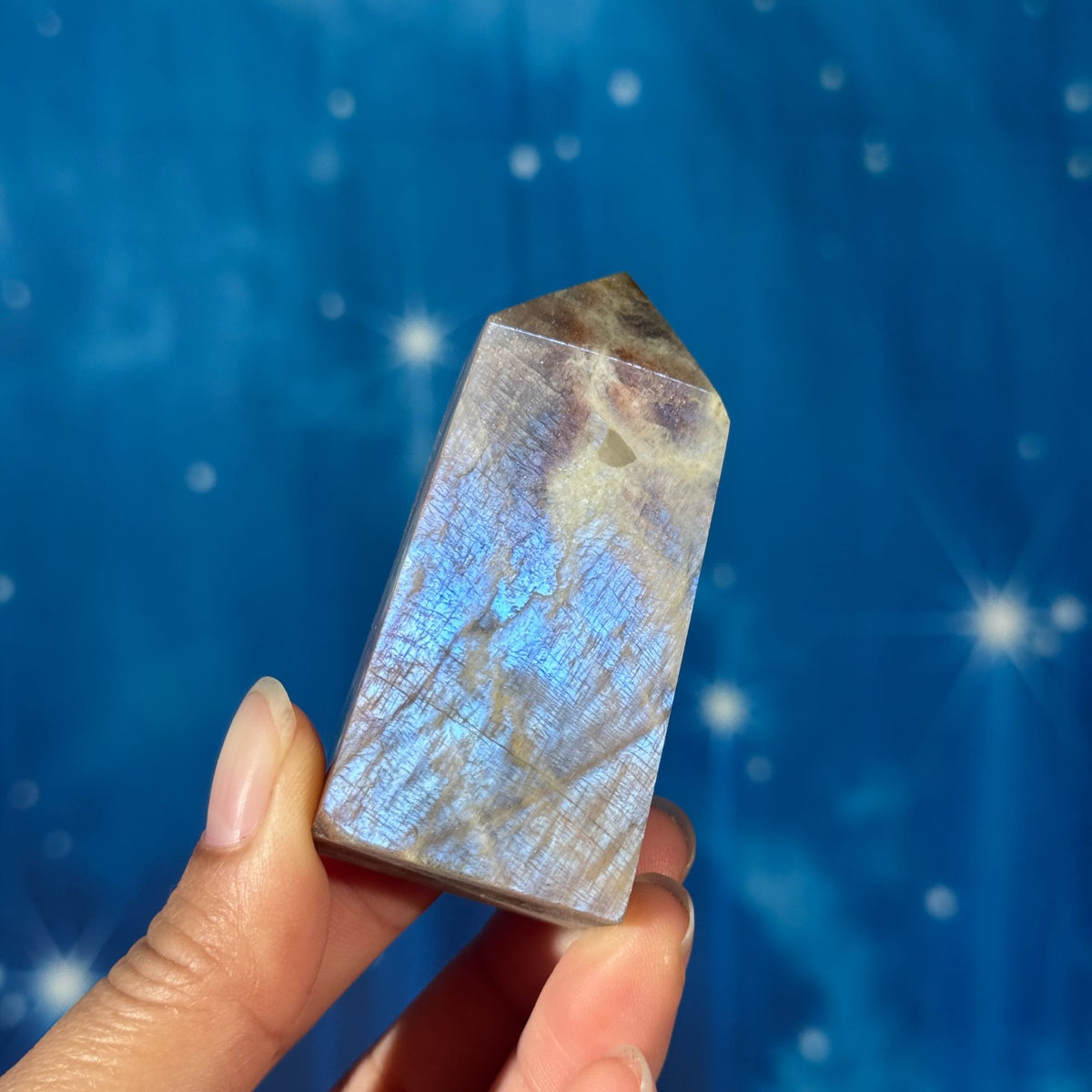 Moonstone with Sunstone Point – Belomorite • 0.088 kg
