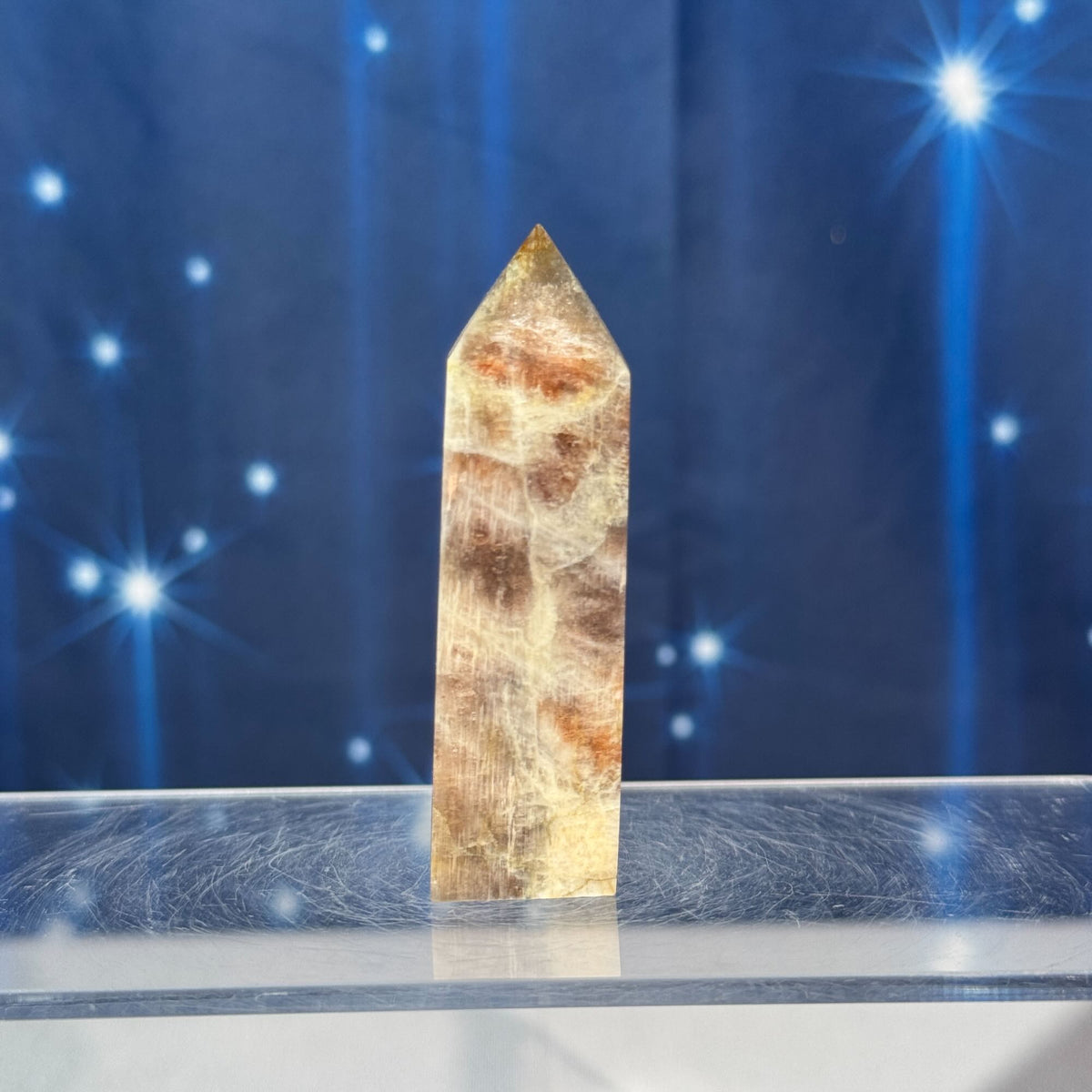 Moonstone with Sunstone Point – Belomorite • 0.088 kg