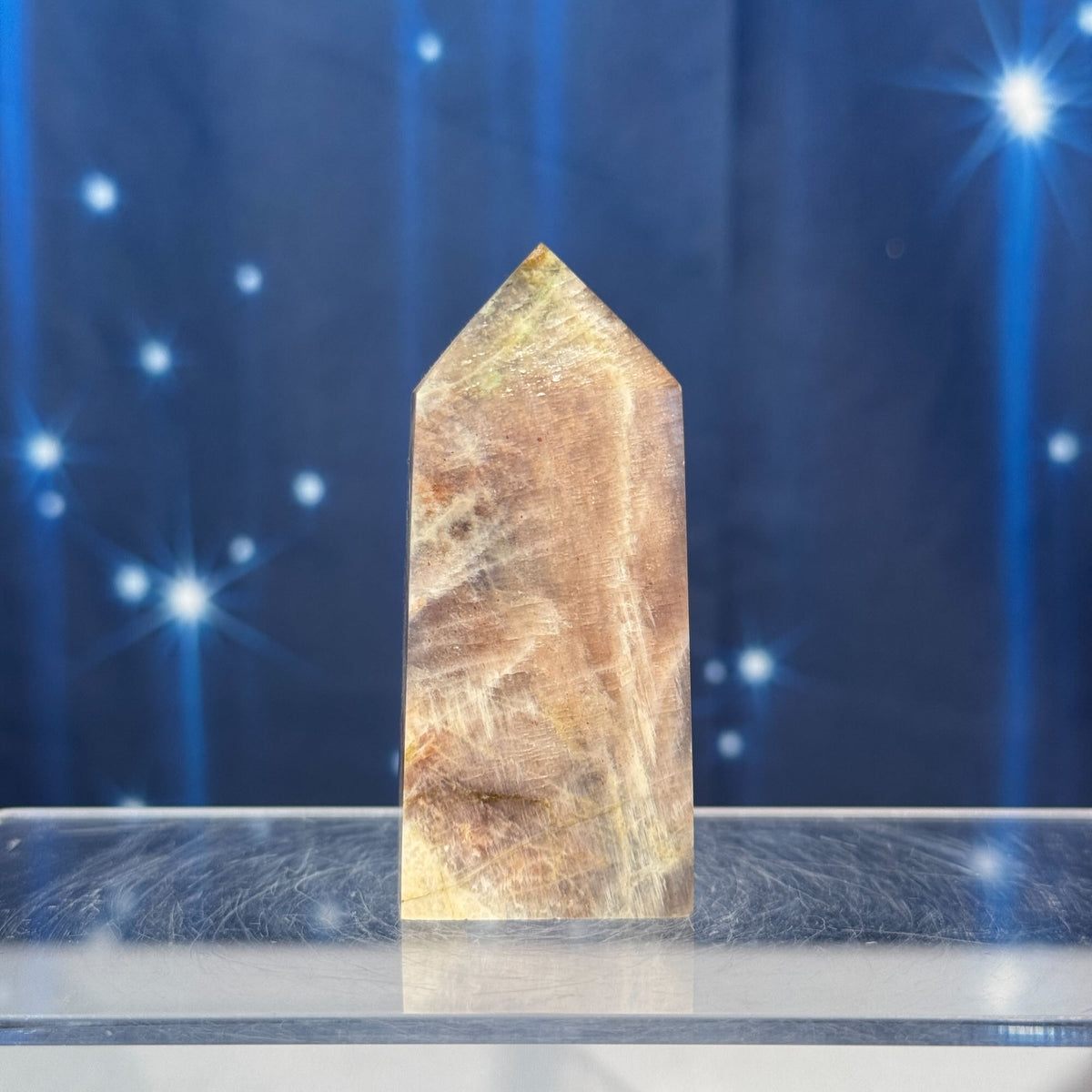 Moonstone with Sunstone Point – Belomorite • 0.088 kg