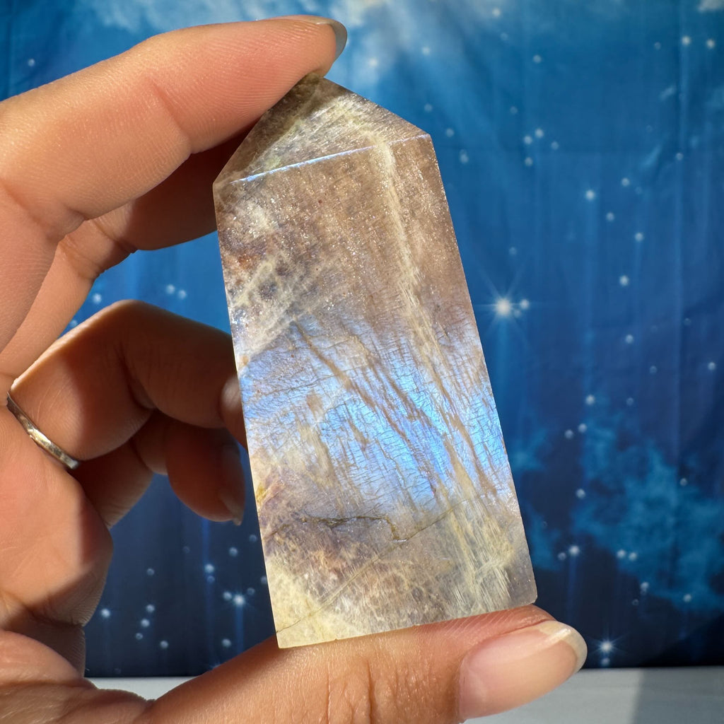 Moonstone with Sunstone Point – Belomorite • 0.088 kg