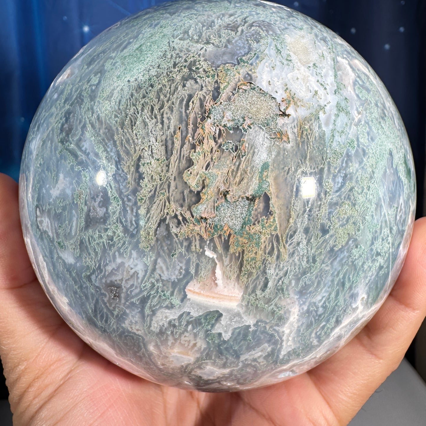Moss agate sphere - 106mm - 4 lbs 1.5 oz