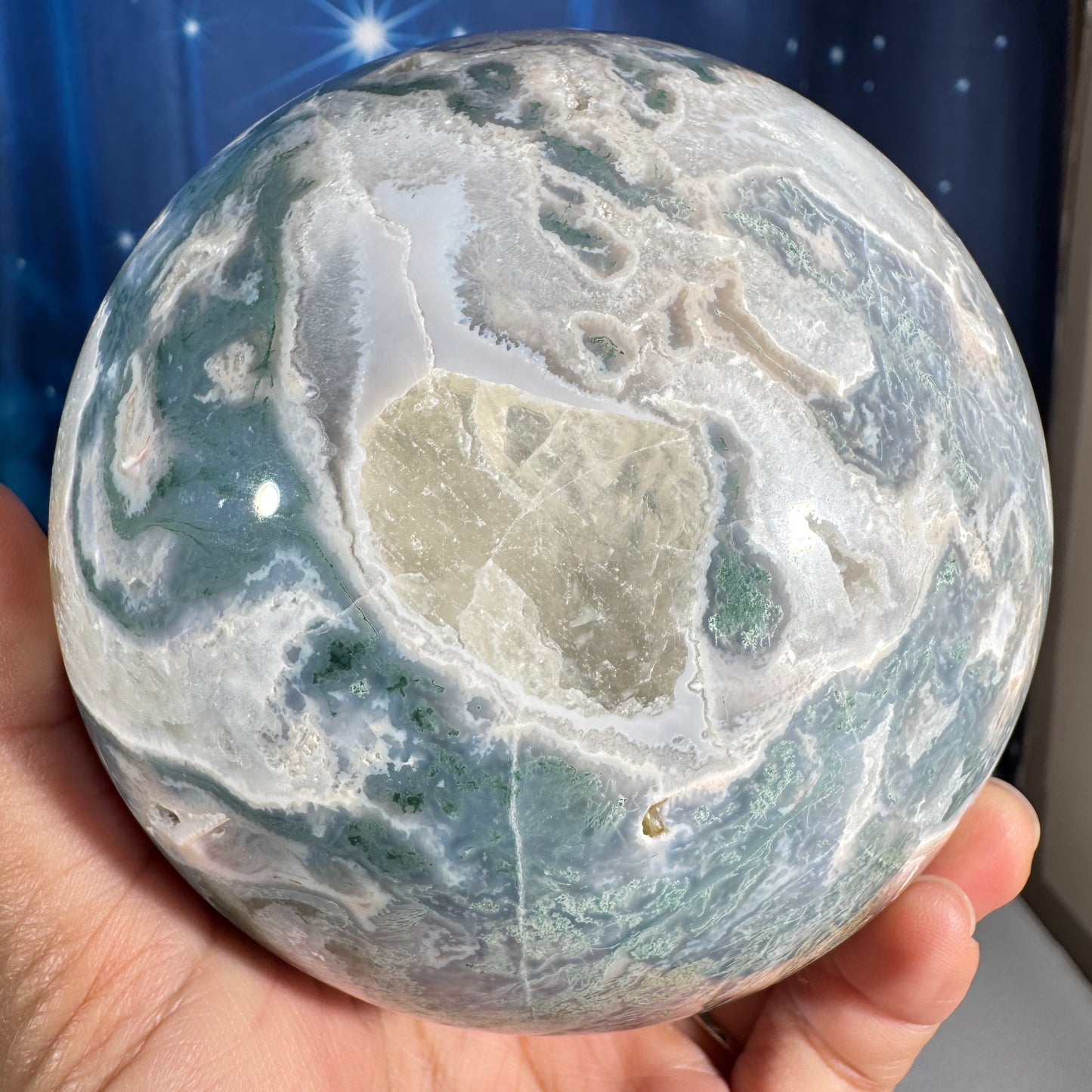 Moss agate sphere - 106mm - 4 lbs 1.5 oz