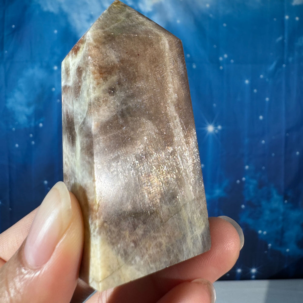 Moonstone with Sunstone Point – Belomorite • 0.088 kg