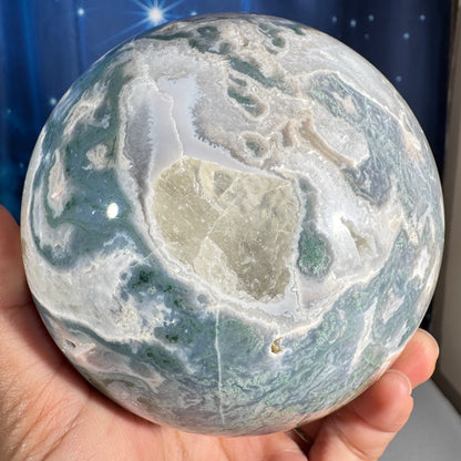 Moss agate sphere - 106mm - 4 lbs 1.5 oz