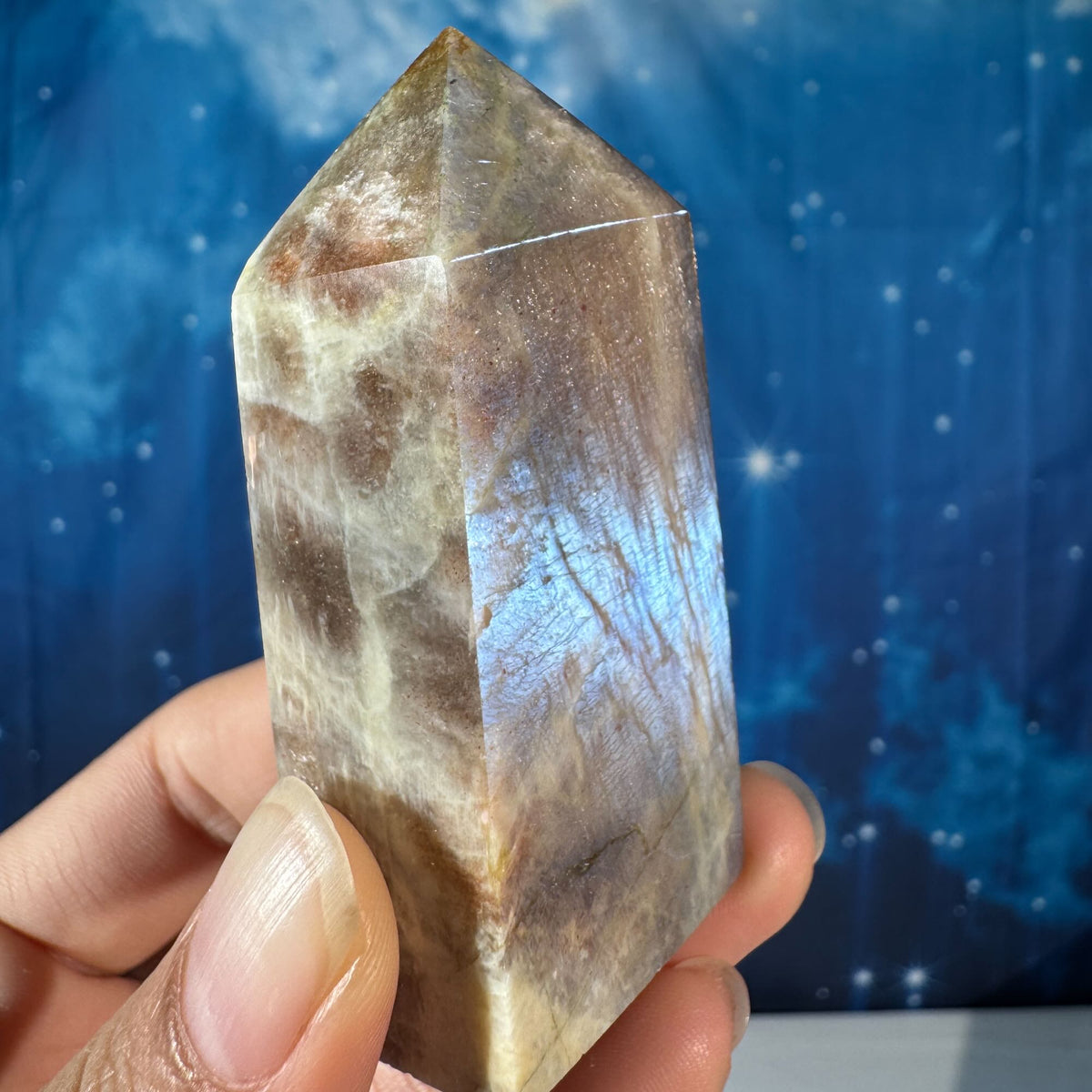 Moonstone with Sunstone Point – Belomorite • 0.088 kg