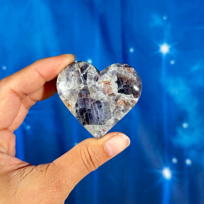 Iolite sunstone heart - 2 1/8 × 3/4 × 2 in - 2.4 oz