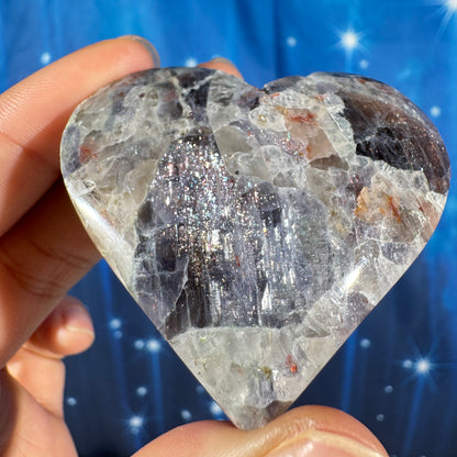 Iolite sunstone heart - 2 1/8 × 3/4 × 2 in - 2.4 oz