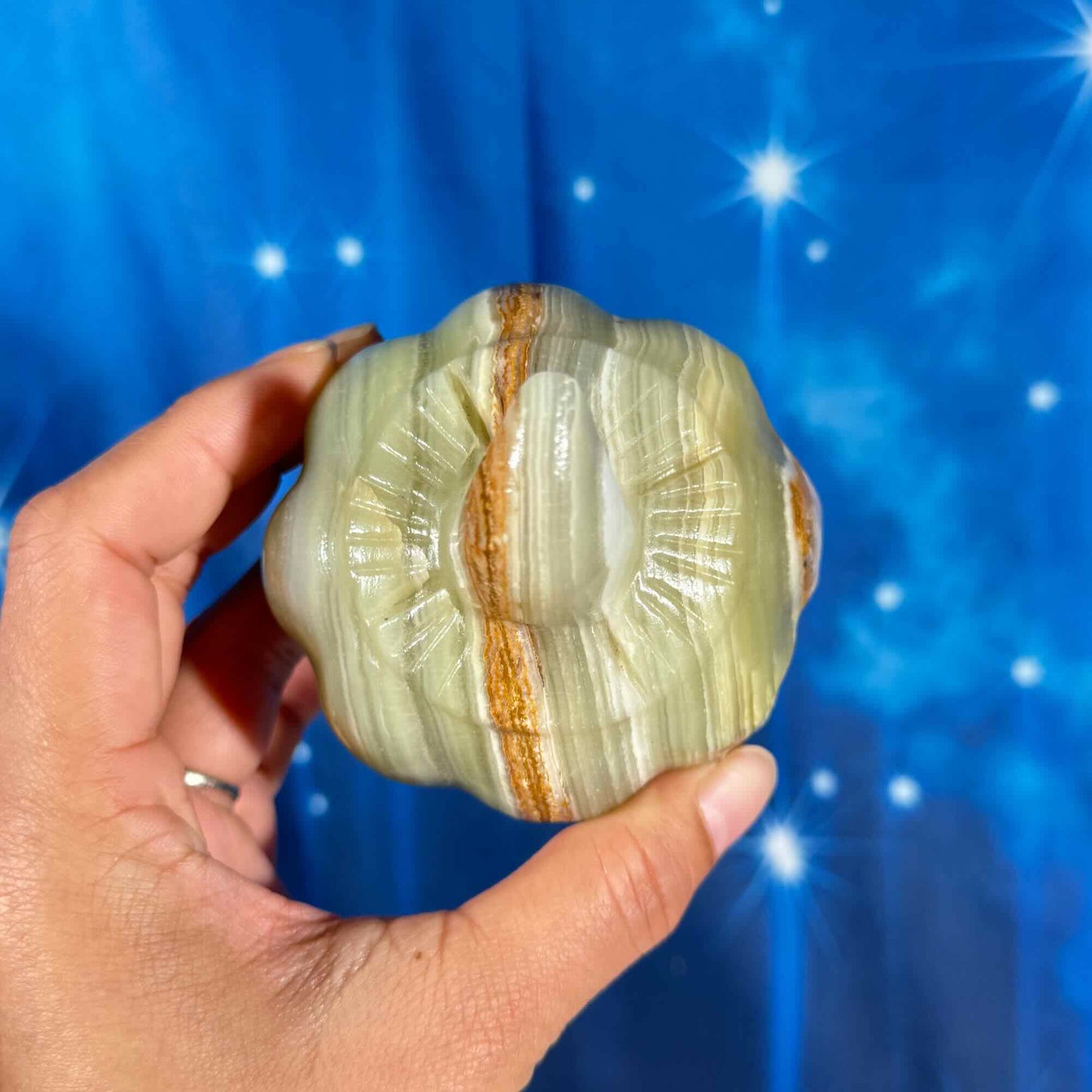 Green Banded Calcite Pumpkin – 0.493 kg