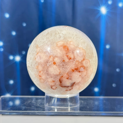 Flower Agate in Quartz sphere –  66 mm - 14.6 oz