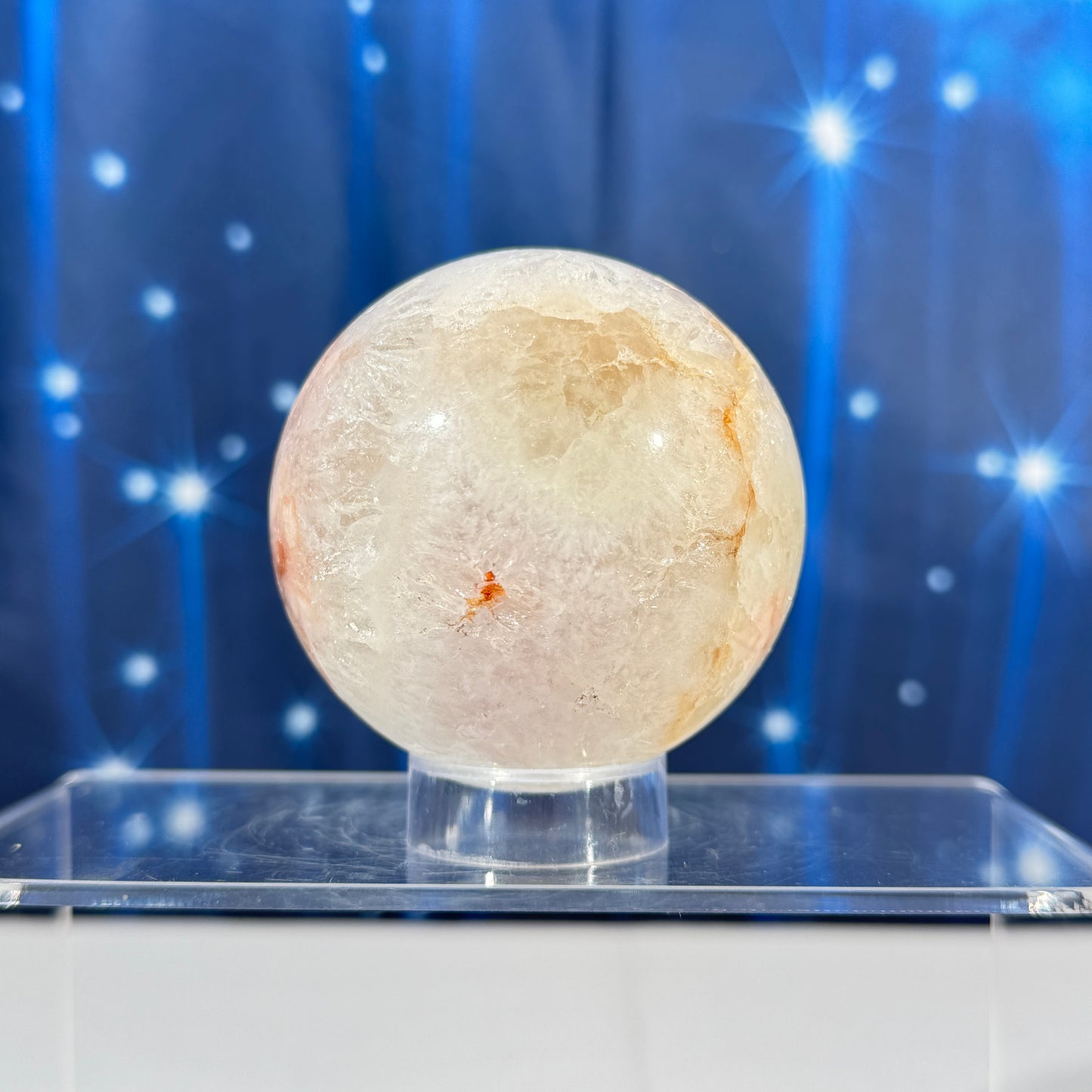 Flower Agate in Quartz sphere –  66 mm - 14.6 oz