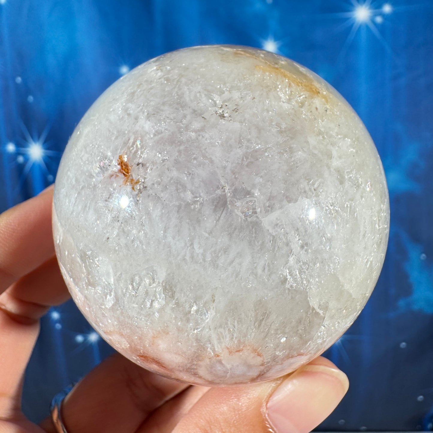 Flower Agate in Quartz sphere –  66 mm - 14.6 oz