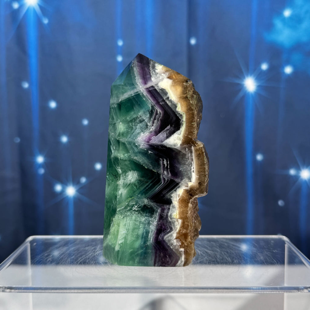 Rainbow Fluorite Point with a Natural Raw Side – 0.320 kg
