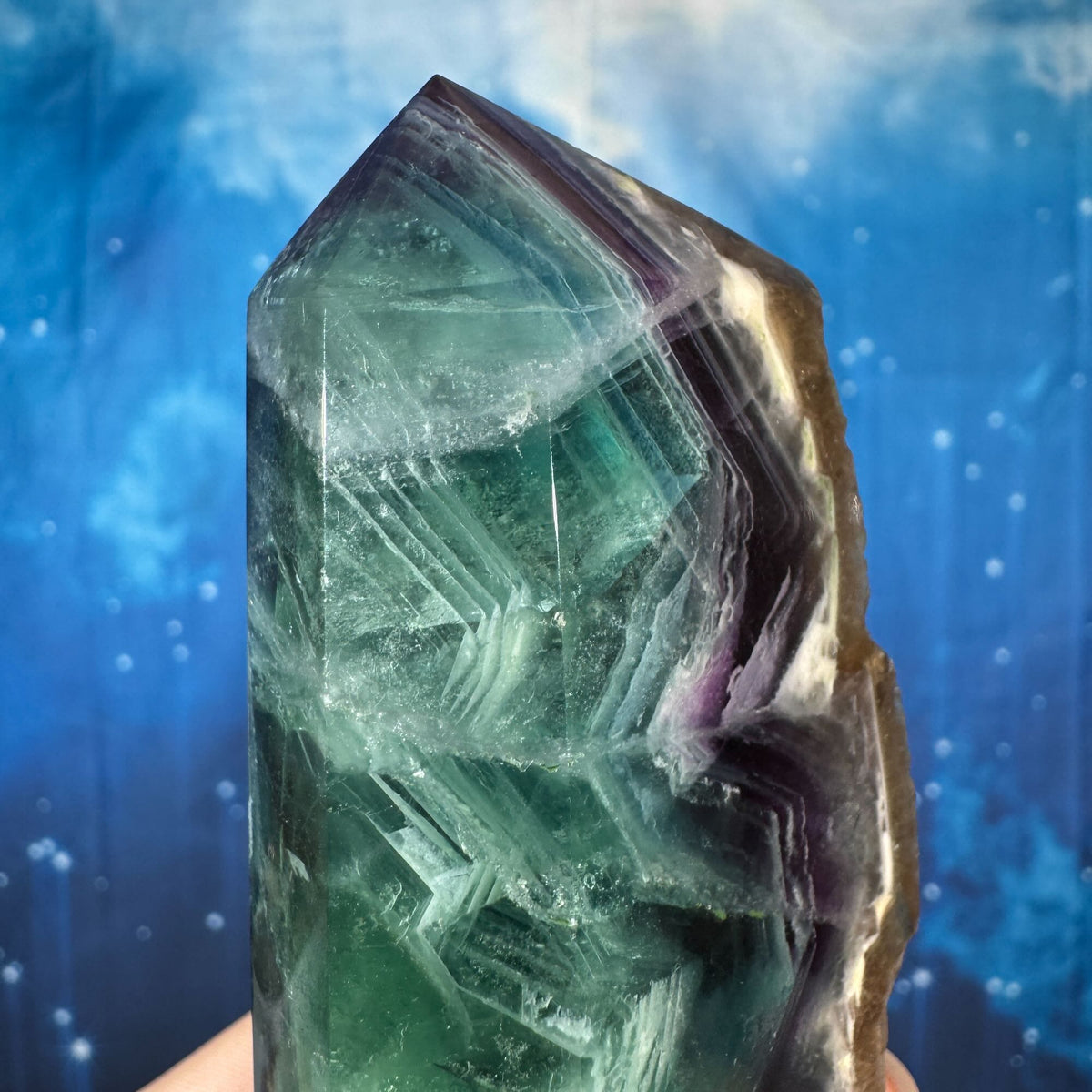 Rainbow Fluorite Point with a Natural Raw Side – 0.320 kg