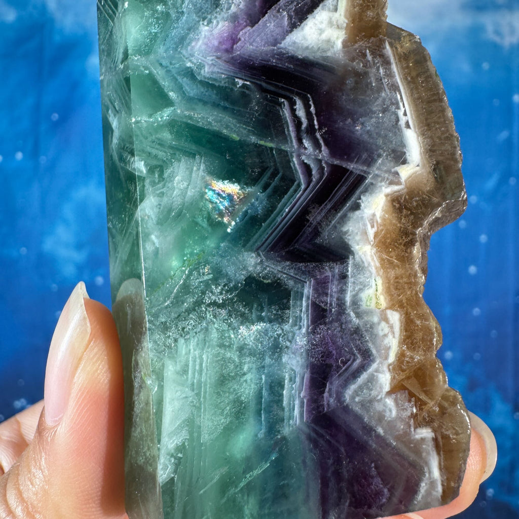 Rainbow Fluorite Point with a Natural Raw Side – 0.320 kg