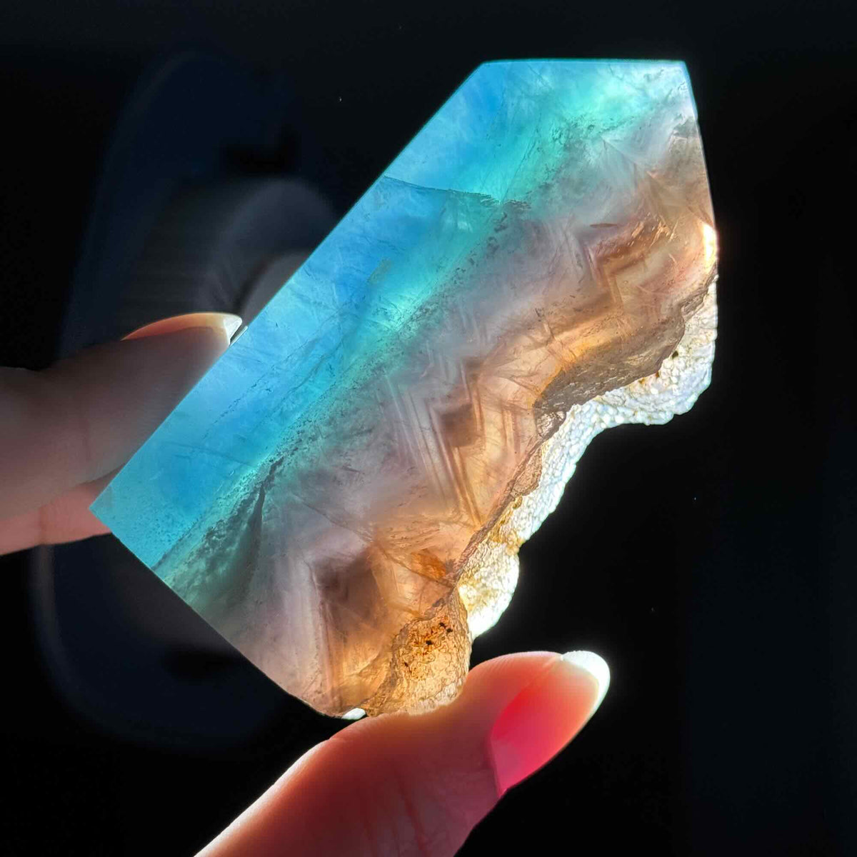 Rainbow Fluorite Point with a Natural Side – 0.232 kg