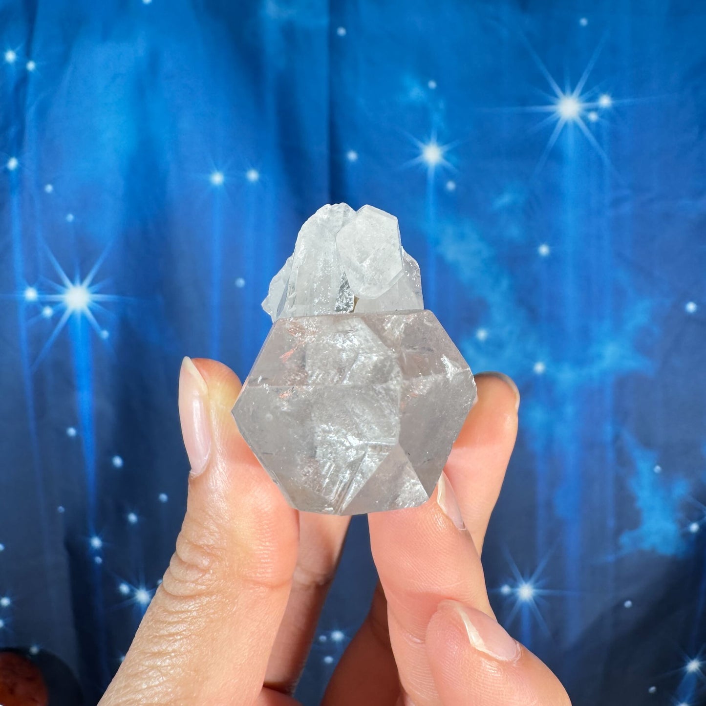 Clear quartz natural point - 2 3/4" × 1 1/2" × 1 1/4" - 2.4 oz - with rider crystal