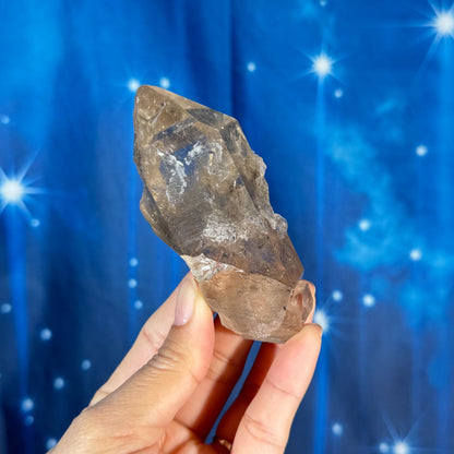 Rutilated smoky quartz point with elestial growth - 1 3/4" × 1 3/4" × 3 3/4" - 5.2 oz