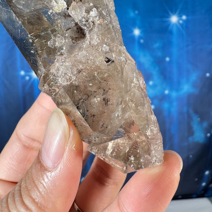 Rutilated smoky quartz point with elestial growth - 1 3/4" × 1 3/4" × 3 3/4" - 5.2 oz