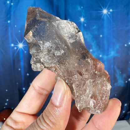 Rutilated smoky quartz point with elestial growth - 1 3/4" × 1 3/4" × 3 3/4" - 5.2 oz