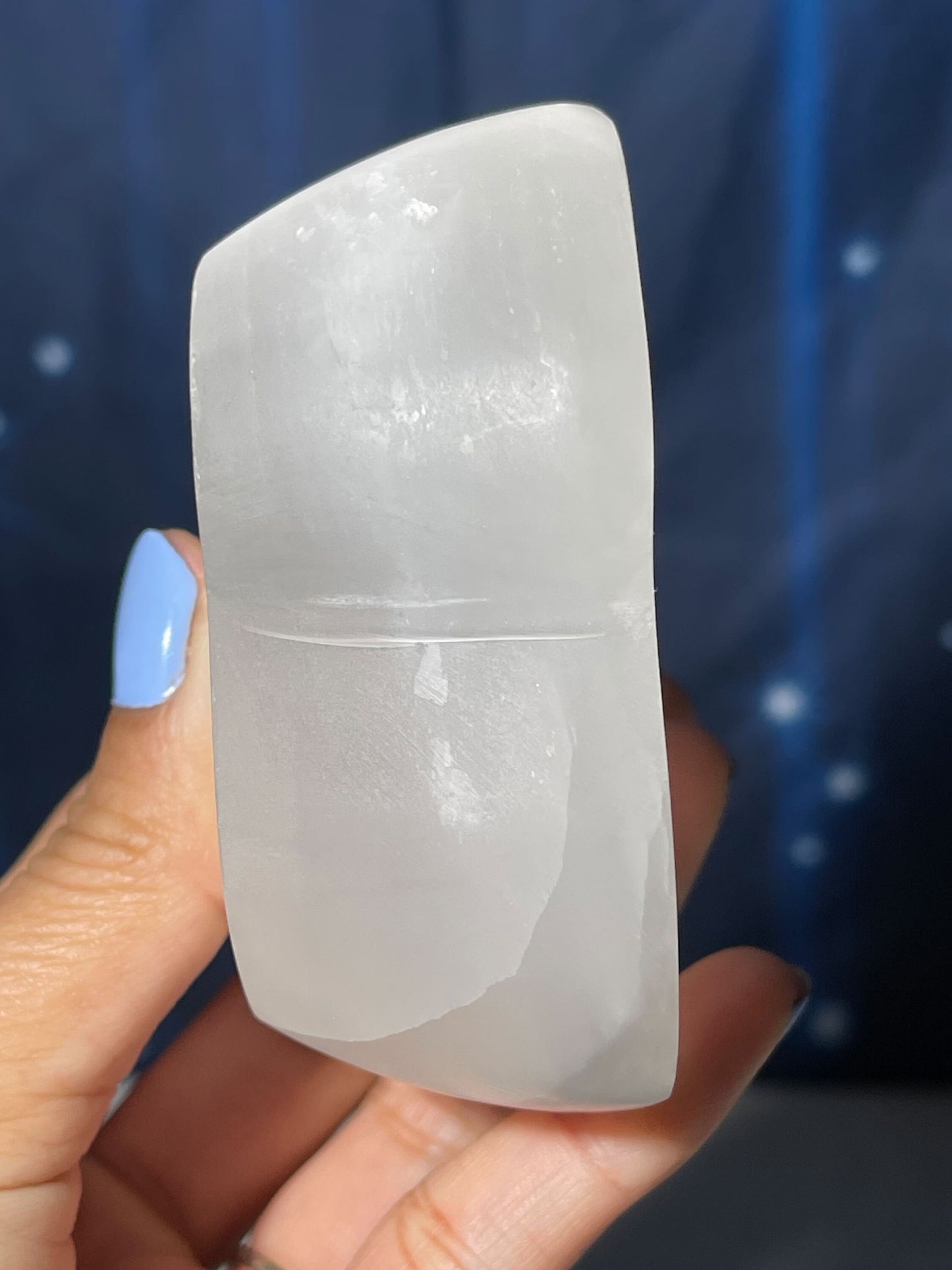 Satin Spar trinket dish | 3 1/2" long | 281 grams | heart dish | shallow trinket dish | Selenite Satin Spar