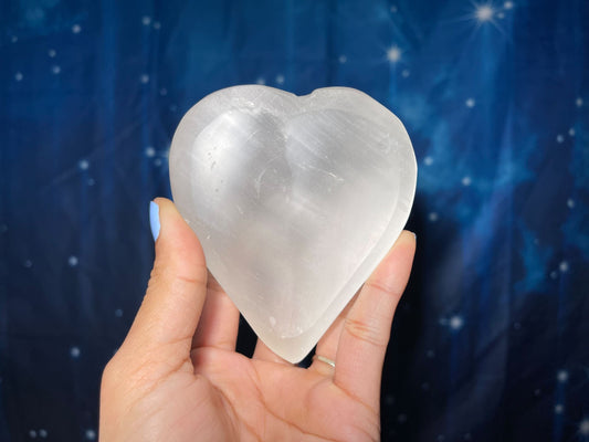 Satin Spar trinket dish | 3 1/2" long | 281 grams | heart dish | shallow trinket dish | Selenite Satin Spar