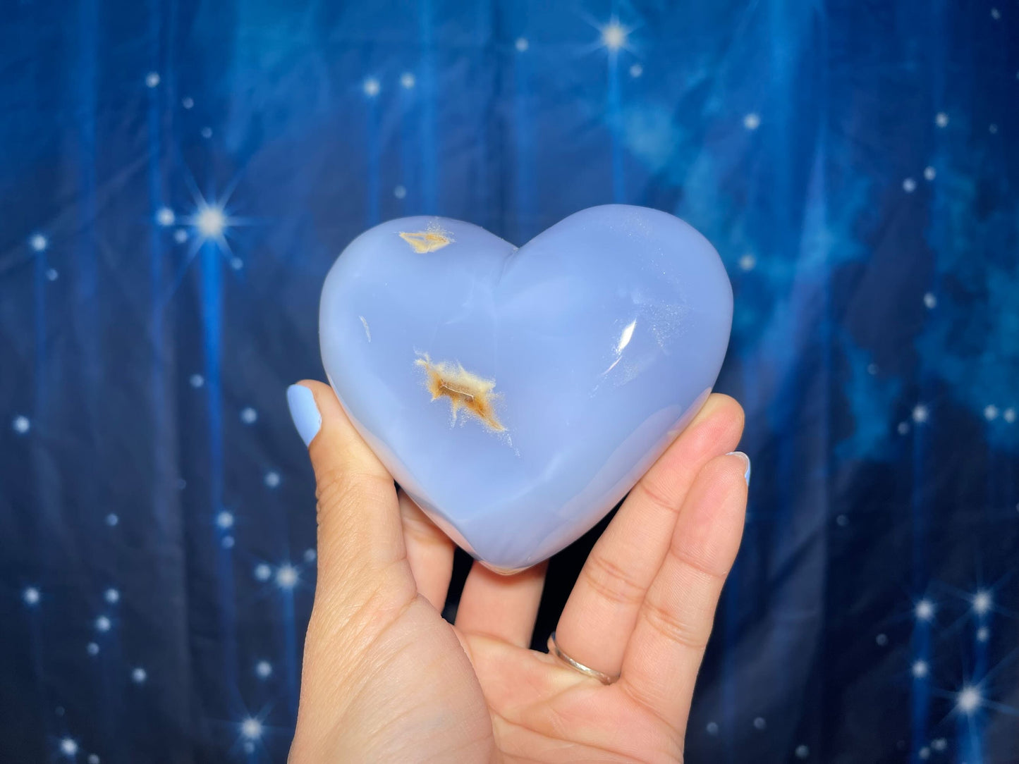 Blue Chalcedony trinket dish | 3 1/8" long | 346 grams | shallow heart bowl | heart trinket dish | translucent