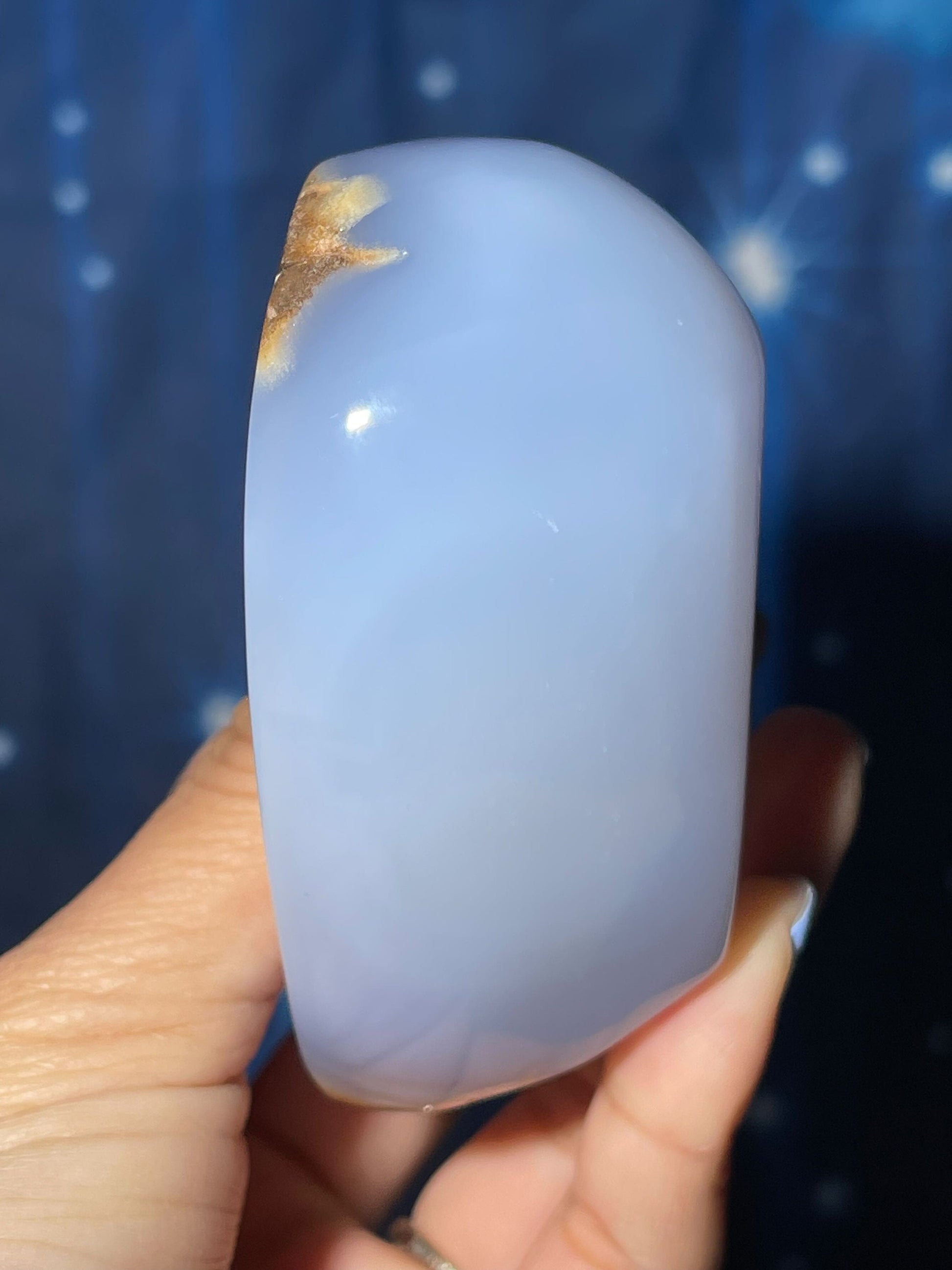 Blue Chalcedony trinket dish | 3 1/8" long | 346 grams | shallow heart bowl | heart trinket dish | translucent