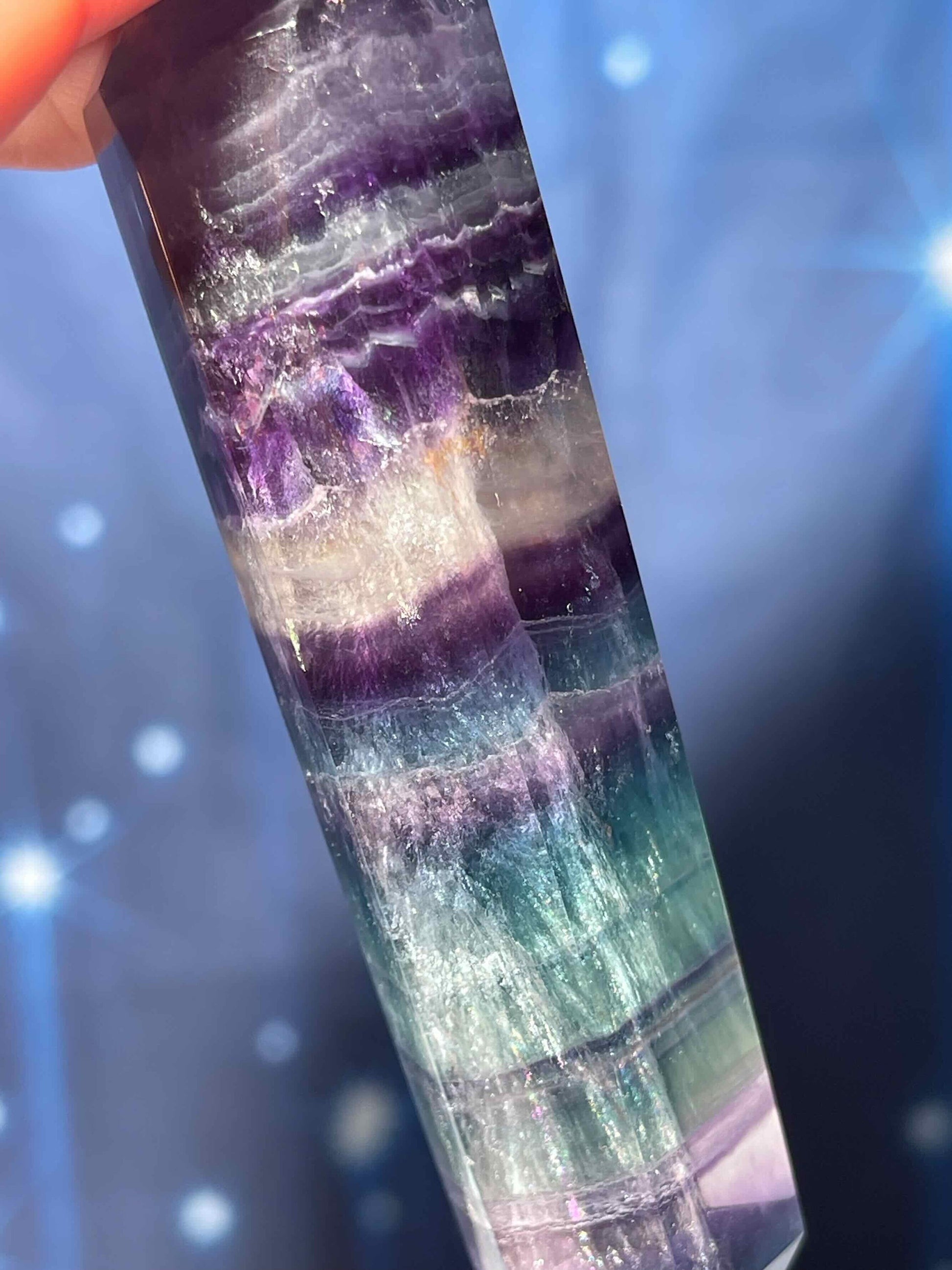 Rainbow Fluorite DT | 4 1/8" long | 105 grams | double termination | beautiful subtle rainbows | shimmery rainbows | Damage Discount
