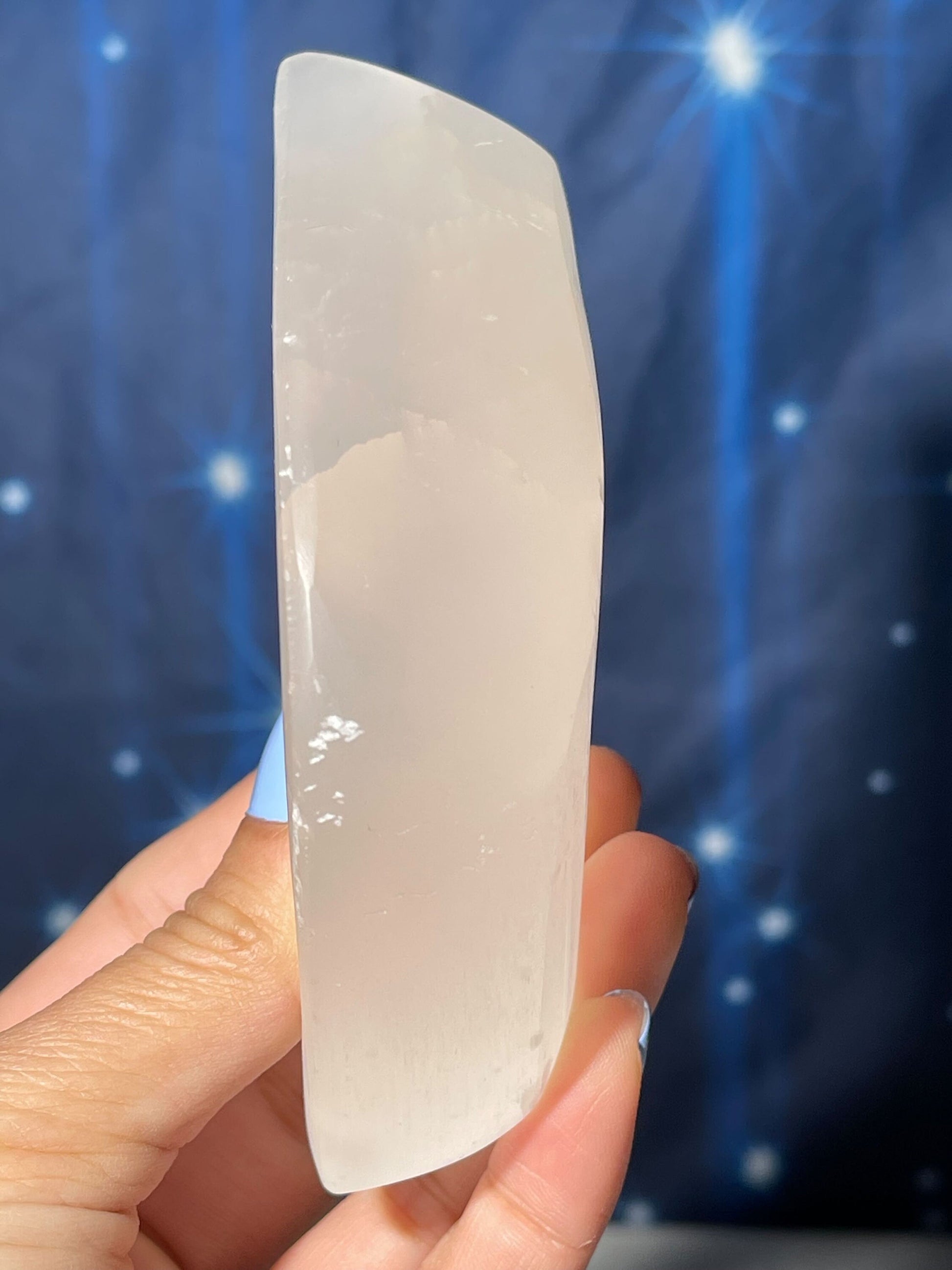 Satin Spar trinket dish | 4 3/8" long | 221 grams | leaf dish | shallow trinket dish | Selenite Satin Spar