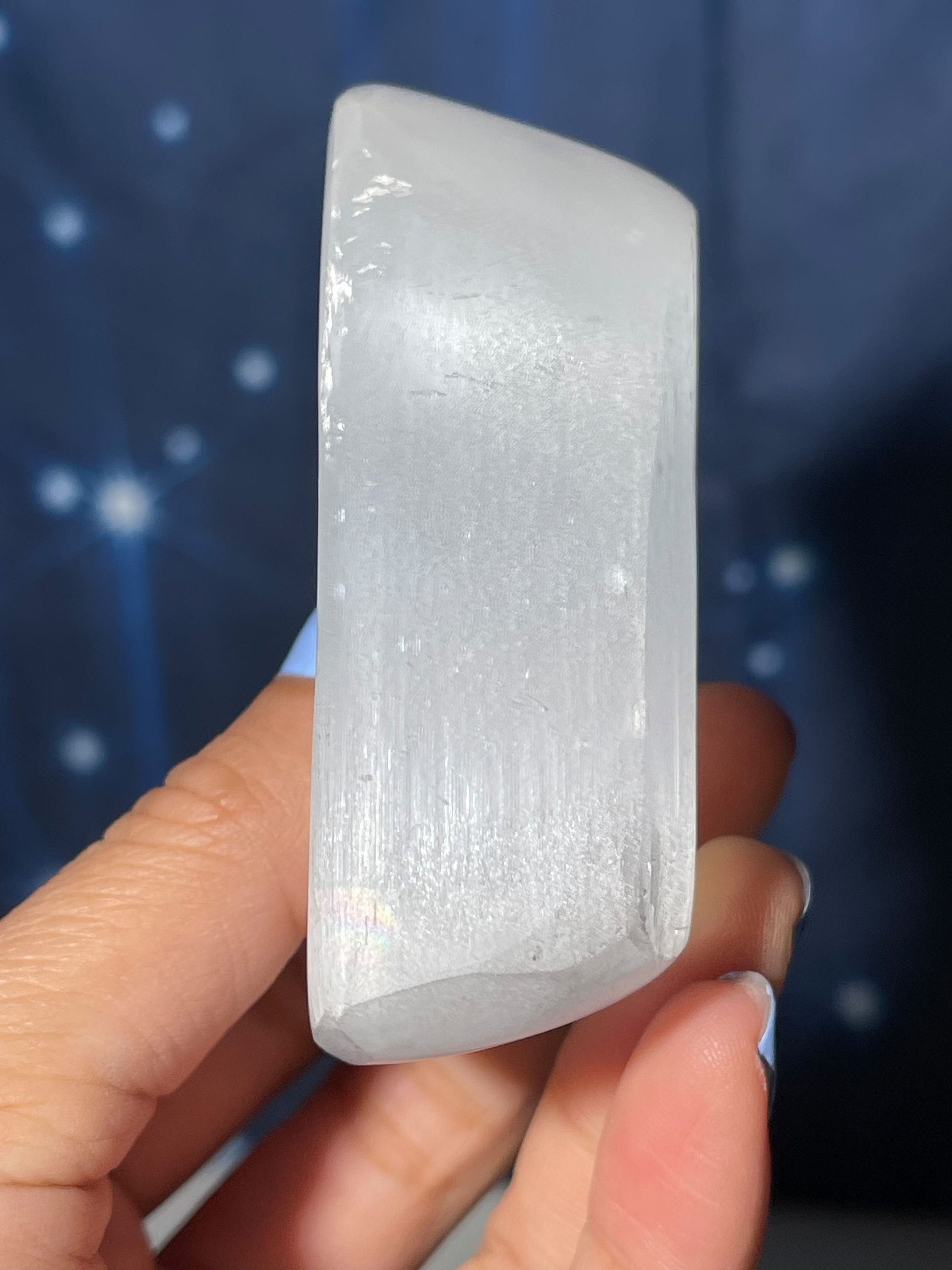 Satin Spar trinket dish | 4 3/8" long | 221 grams | leaf dish | shallow trinket dish | Selenite Satin Spar