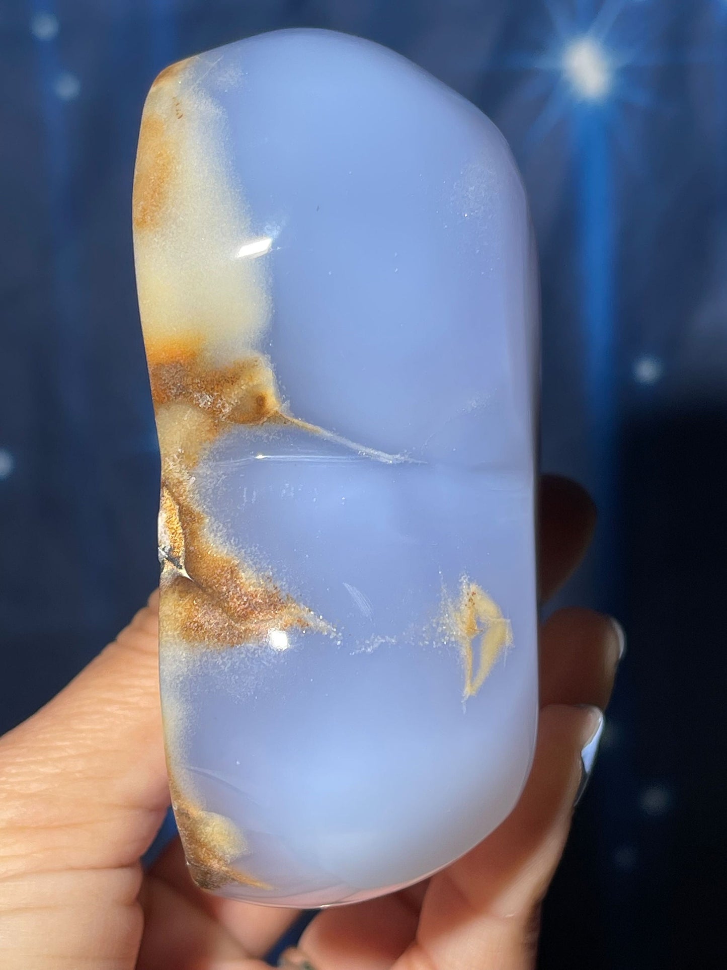 Blue Chalcedony trinket dish | 3 1/8" long | 346 grams | shallow heart bowl | heart trinket dish | translucent