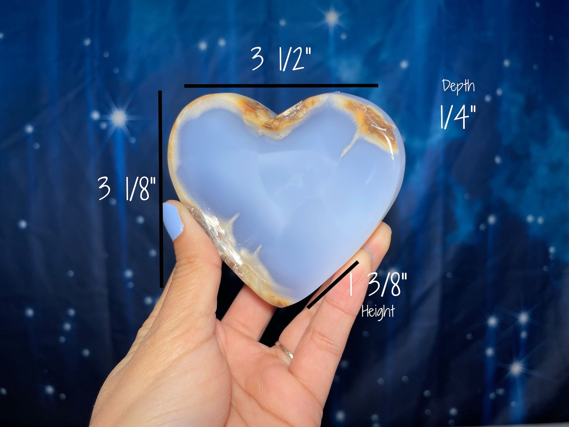 Blue Chalcedony trinket dish | 3 1/8" long | 346 grams | shallow heart bowl | heart trinket dish | translucent