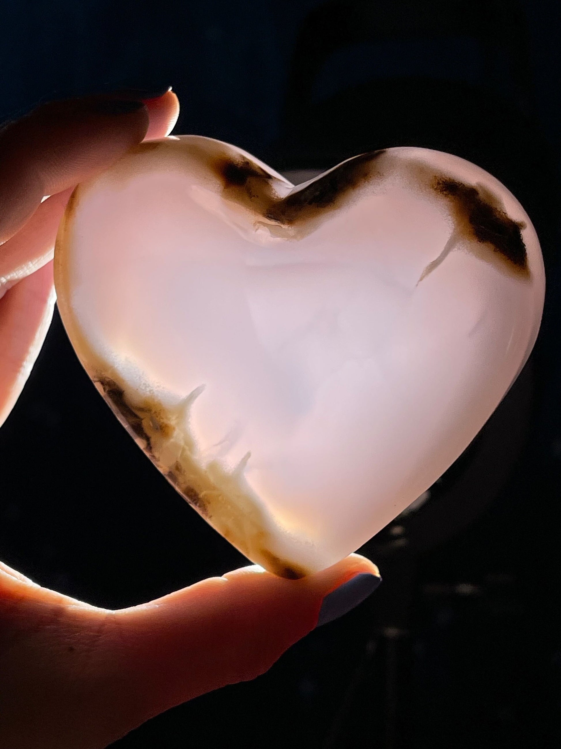 Blue Chalcedony trinket dish | 3 1/8" long | 346 grams | shallow heart bowl | heart trinket dish | translucent