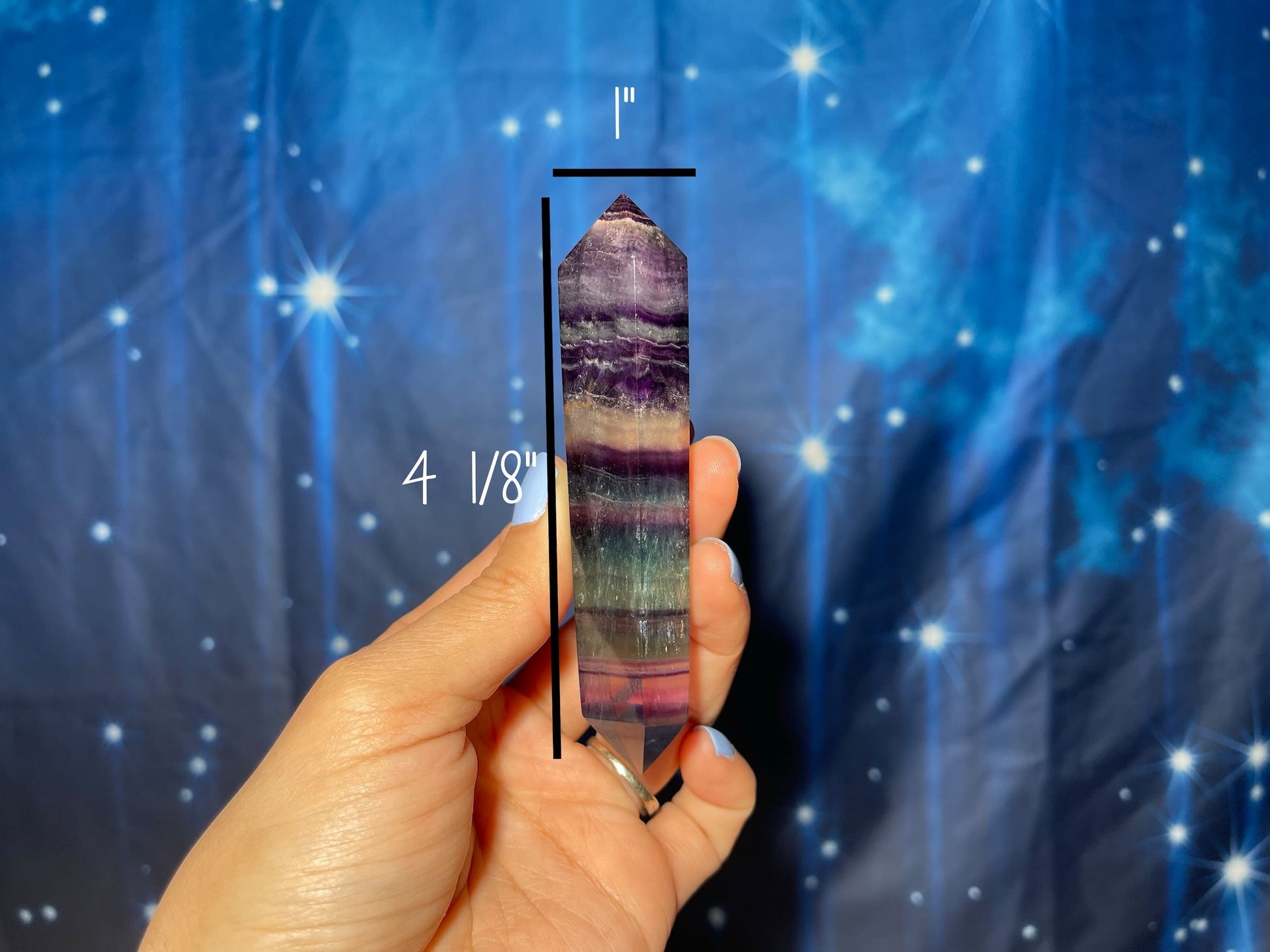 Rainbow Fluorite DT | 4 1/8" long | 105 grams | double termination | beautiful subtle rainbows | shimmery rainbows | Damage Discount